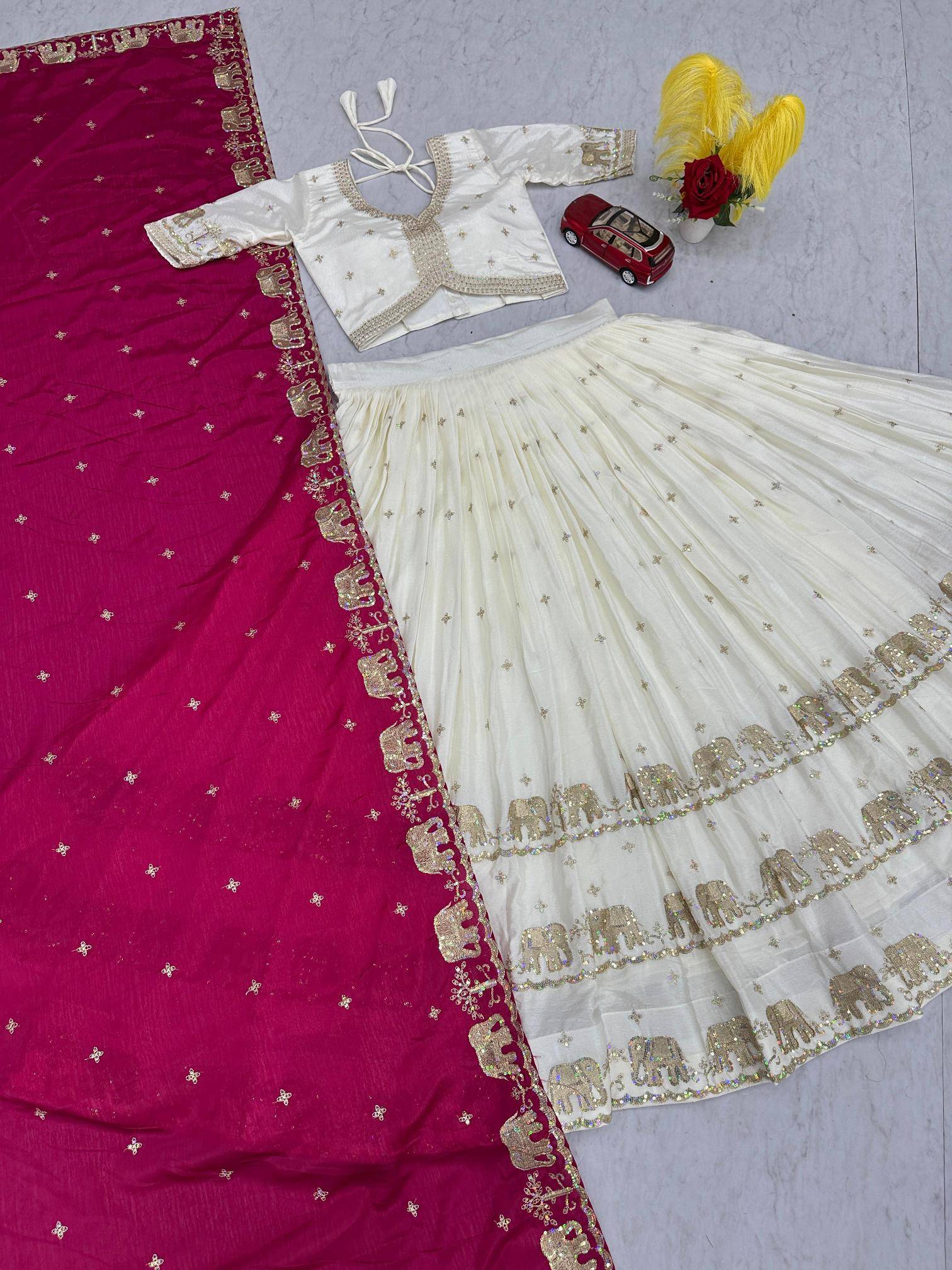Tapi-300 chinon White Designer Lehenga choli exporter
